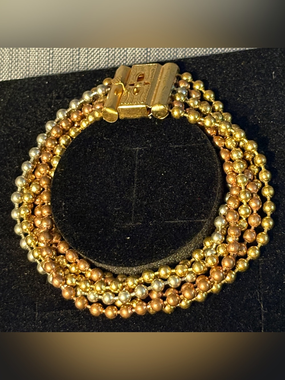 Vintage Multi-Strand Metallic Bead Bracelet | Mid Century Glam Jewelry